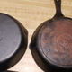 The Lodge has a ring engraved into the bottom, the Chinese pan does not. The finish of the Chinese pan is every bit as smooth as the well seasoned Lodge though.
